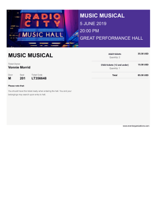 Musical Ticket Template - PDF Templates