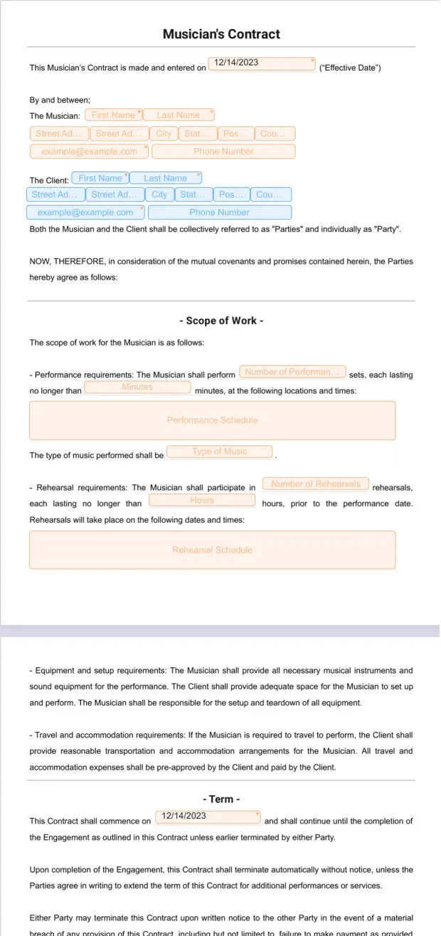 Musicians Contract Template