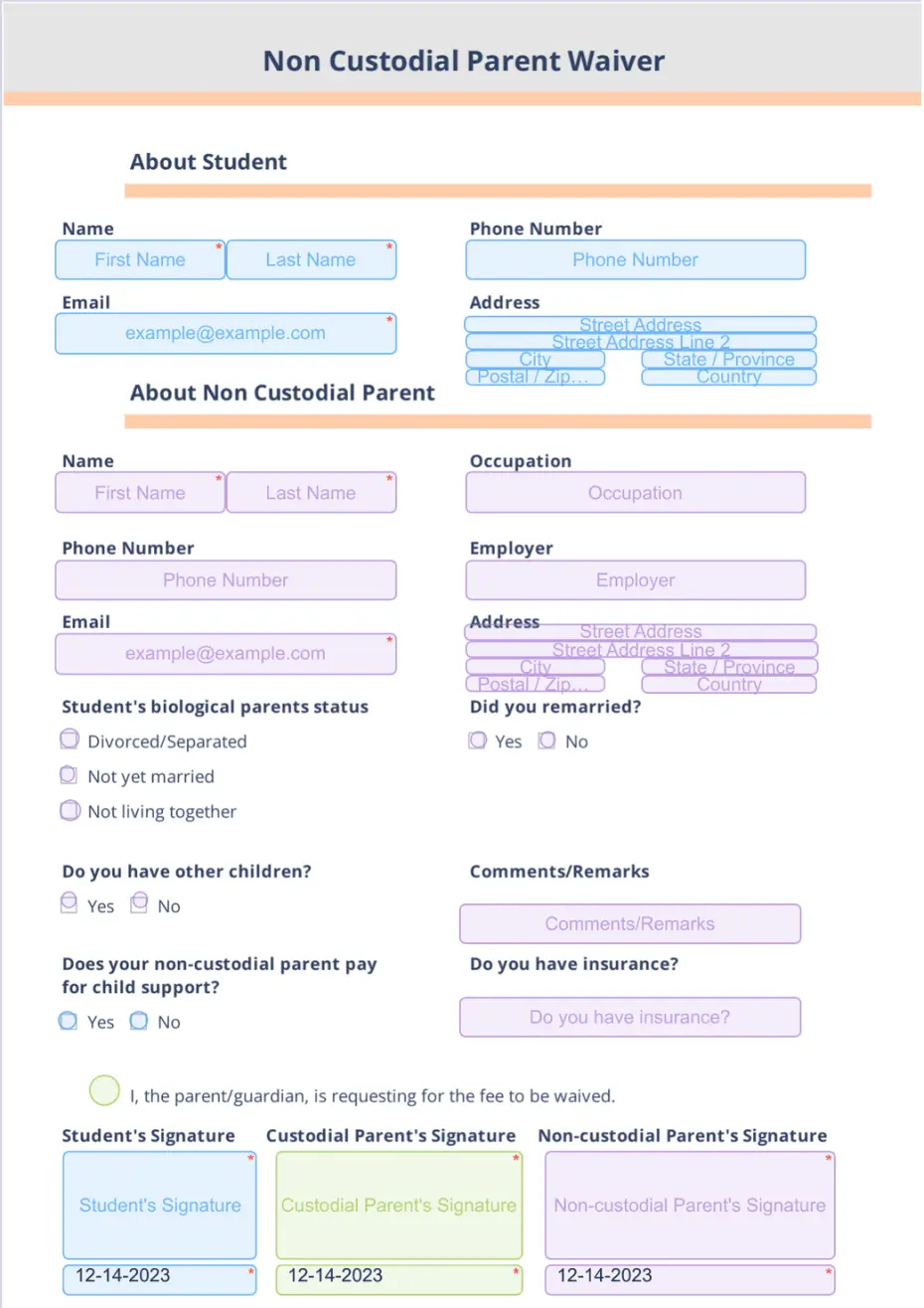 Non custodial parent deals form