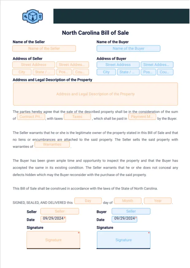 North Carolina Bill of Sale