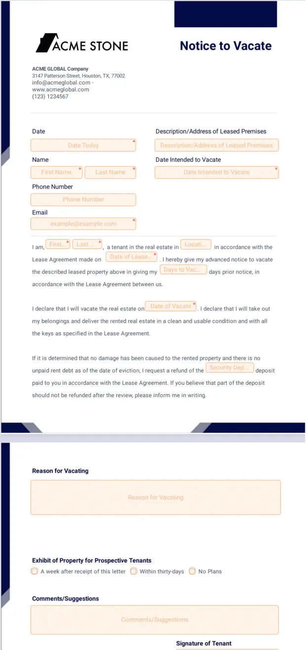 Notice To Vacate Form