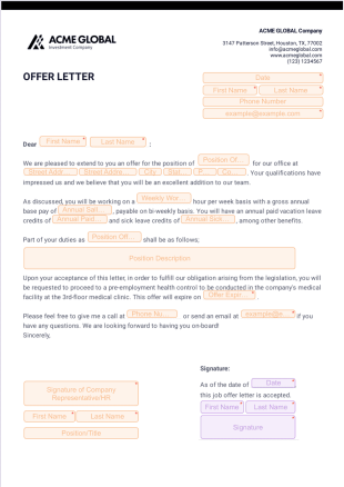 Job Offer Letter - Sign Templates
