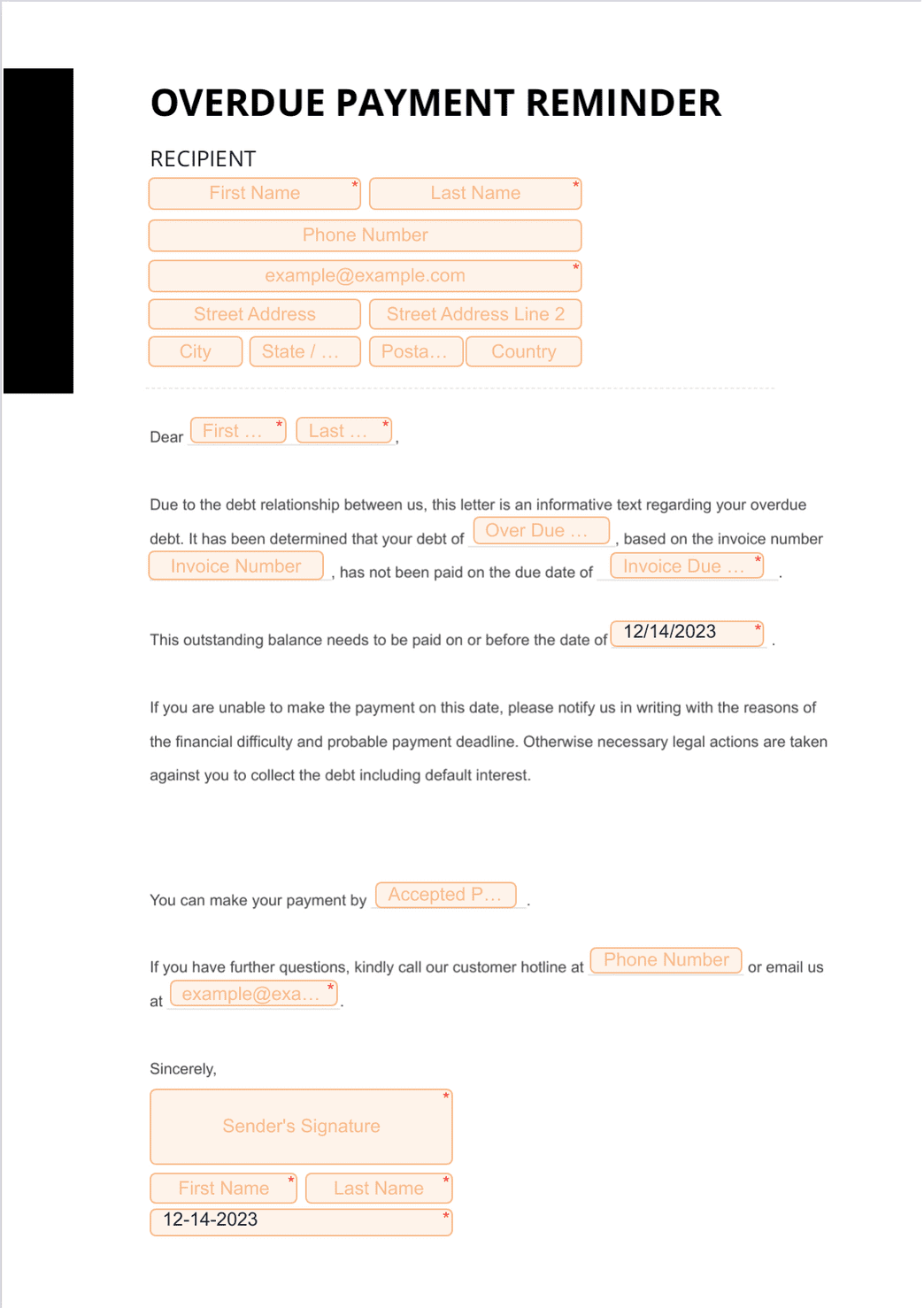 Overdue Payment Reminder Template - PDF Templates | Jotform