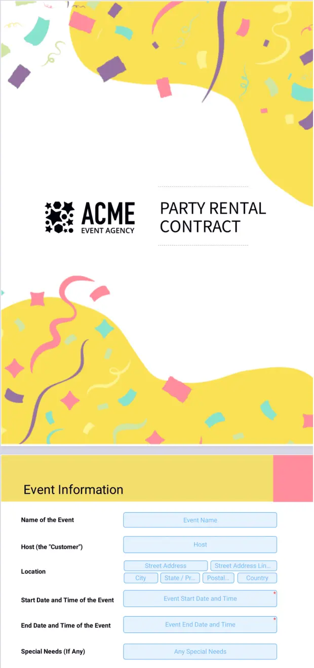 Party Rental Contract Template