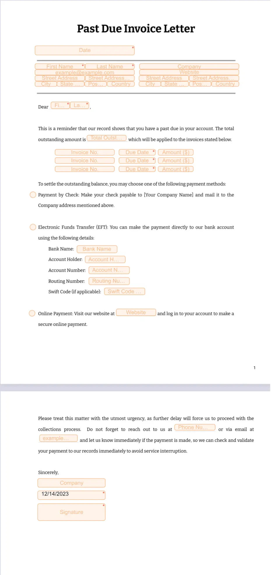 Past Due Invoice Letter Template