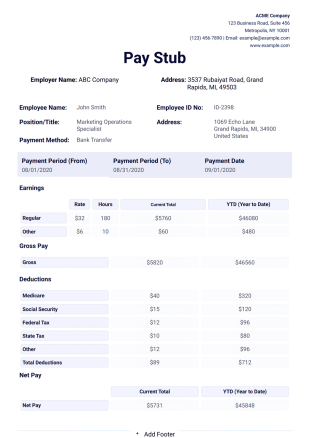 Fillable Free Pay Stub - PDF Templates