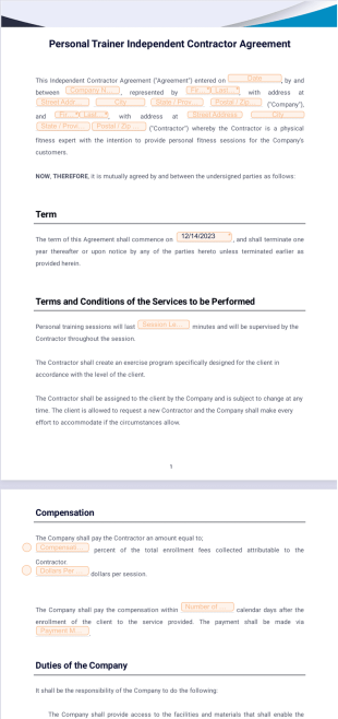 Personal Trainer Independent Contractor Agreement - Sign Templates