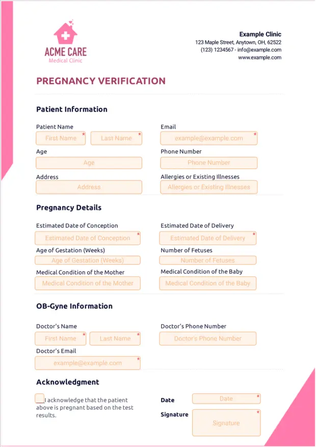 Pregnancy Verification Template