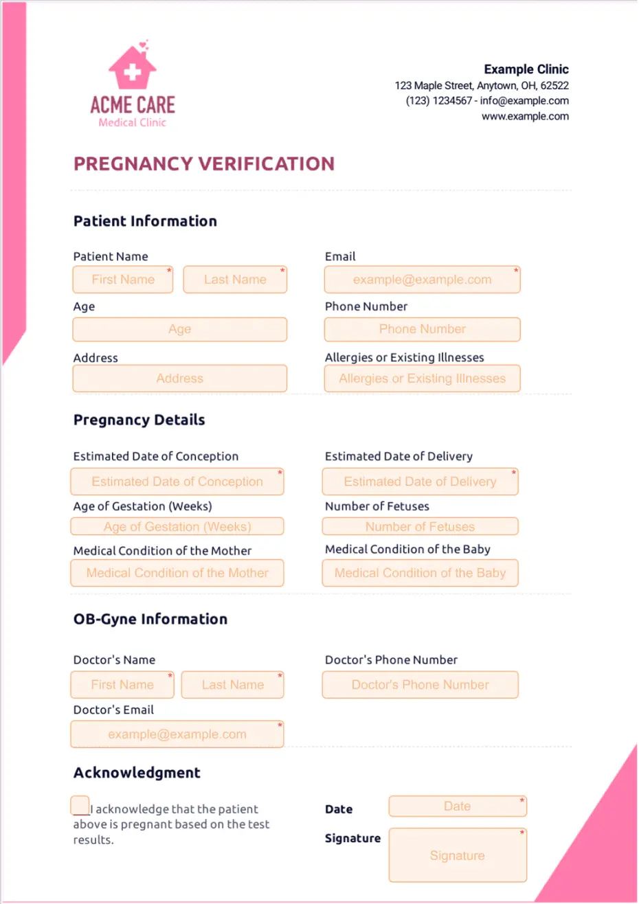 Pregnancy Verification Template