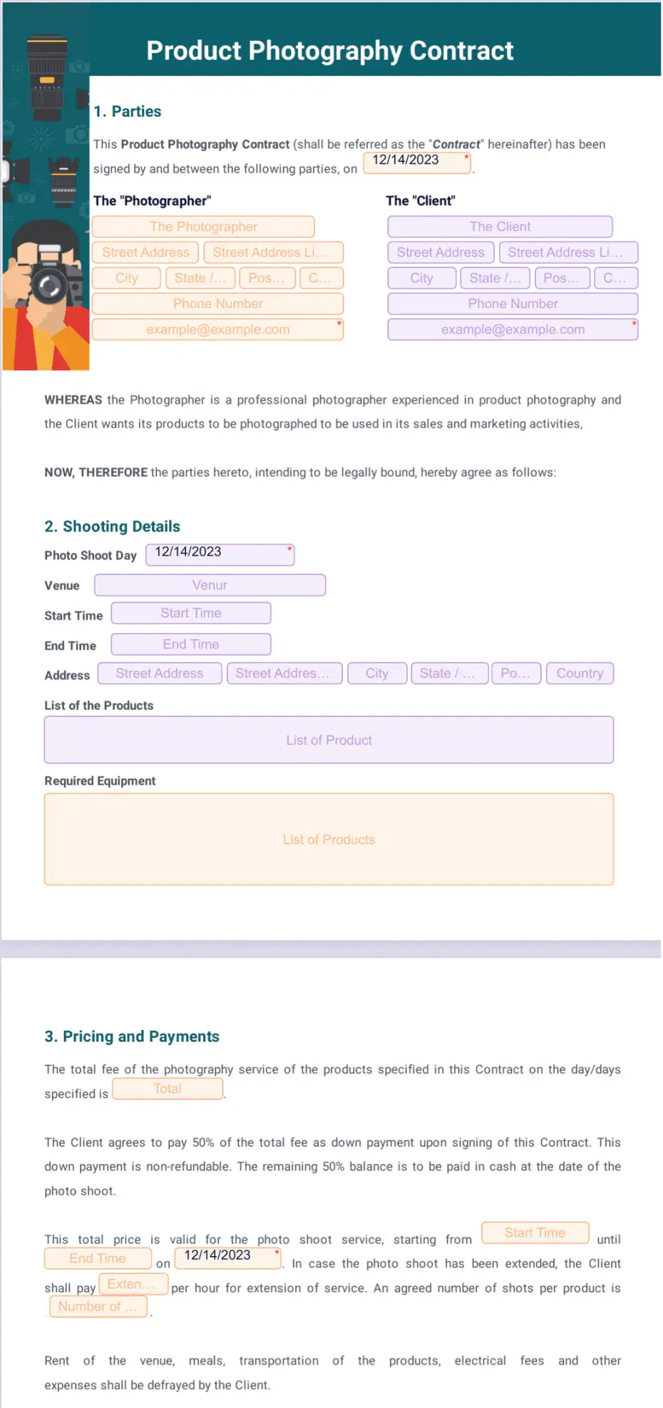 Product Photography Contract Template
