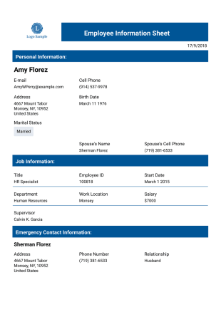 Professional Employee Record Template - PDF Templates