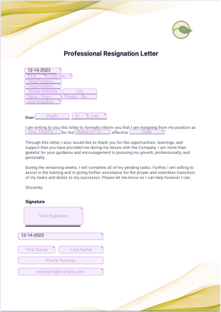 Professional Resignation Letter - Sign Templates