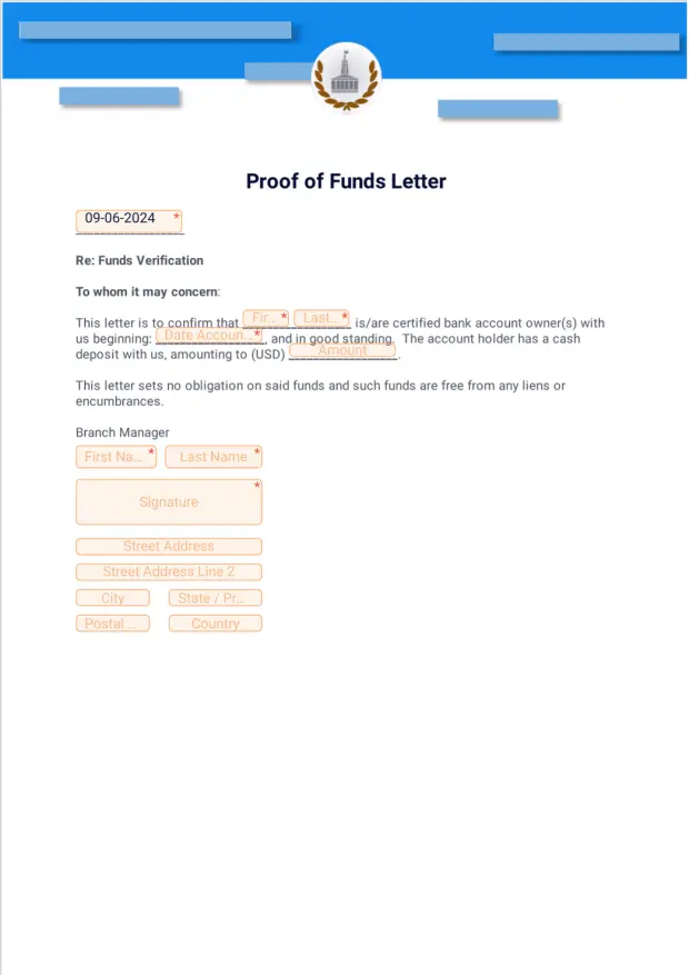 Proof of Funds Letter