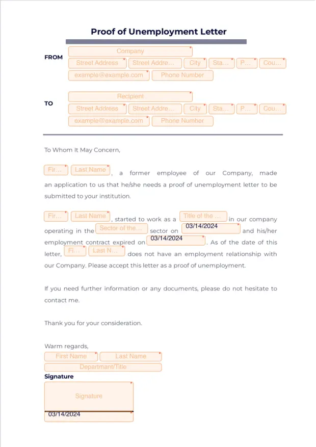 Proof of Unemployment Letter Sample