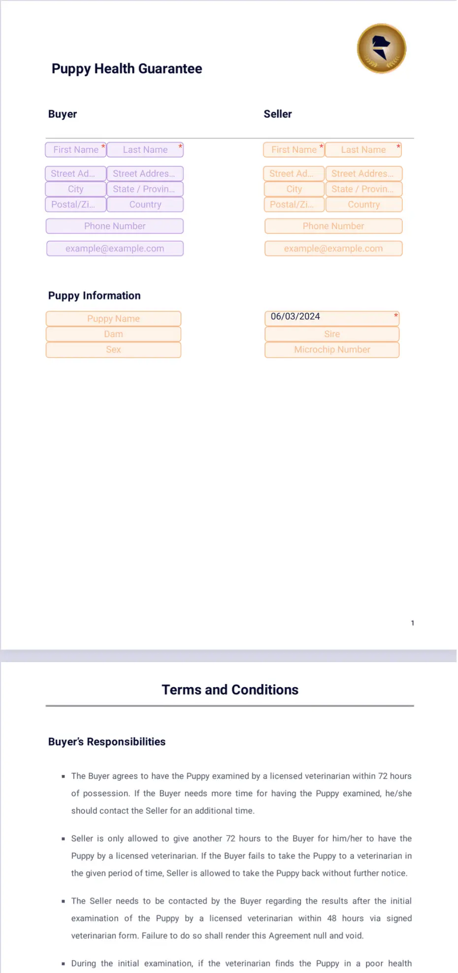 Puppy Health Guarantee Template Sign Templates Jotform