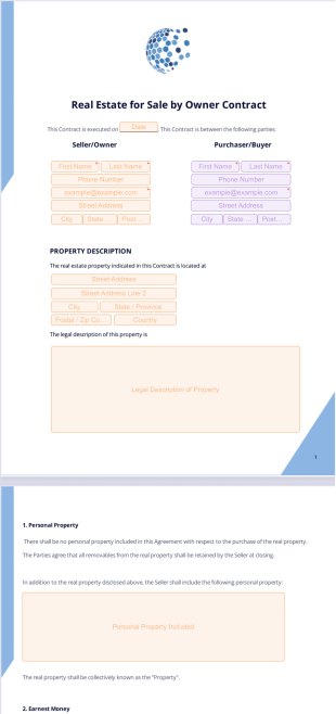 Real Estate for Sale by Owner Contract Template - PDF Templates
