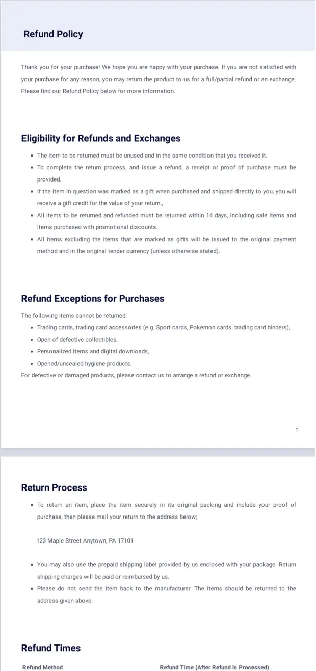 Refund Policy Template