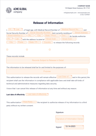 Release of Information Template - PDF Templates