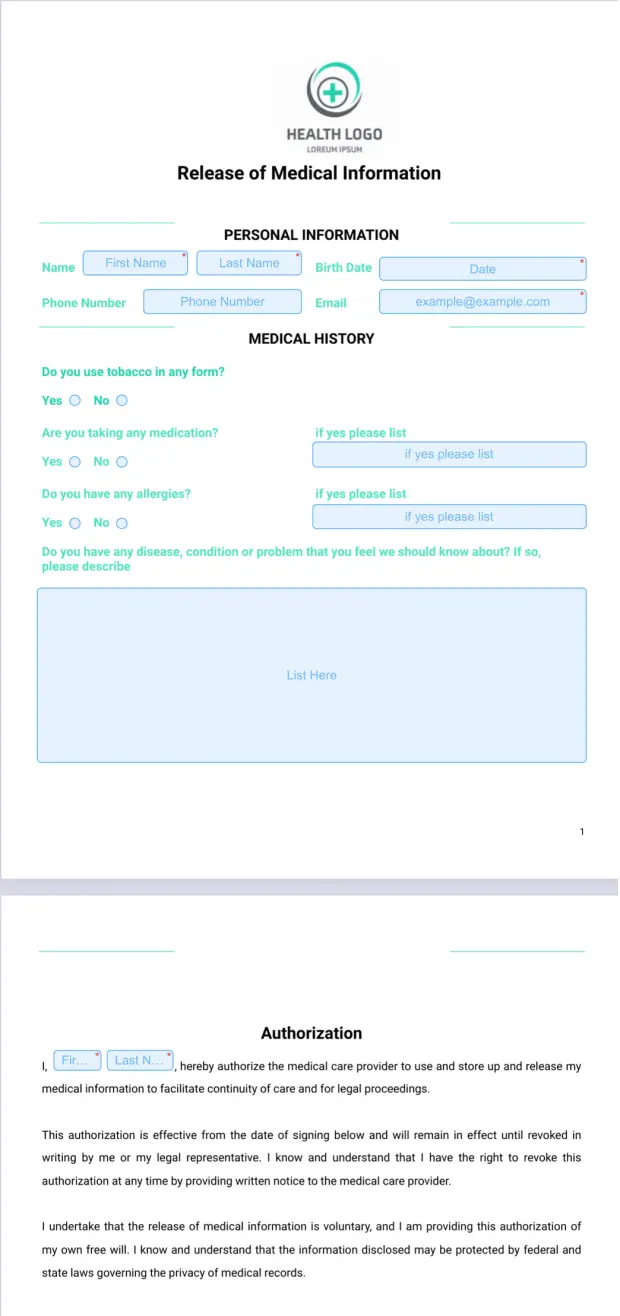 Release of Medical Information Template