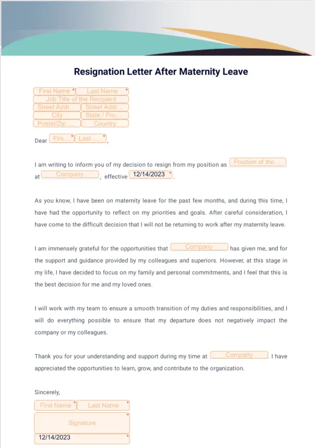 Resignation Letter After Maternity Leave