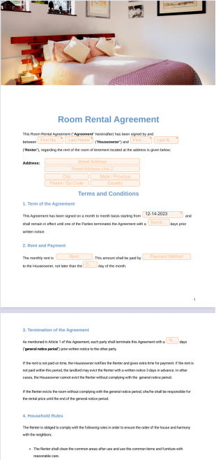 Room Rental Agreement Template - PDF Templates
