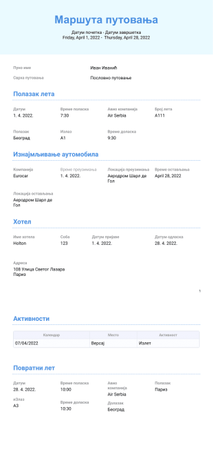 Шаблон Маршуте Пословног Путовања - PDF Templates
