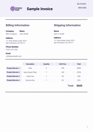 Sample Invoice - PDF Templates