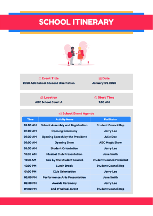 School Itinerary - PDF Templates