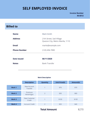 Self Employed Invoice Template - PDF Templates