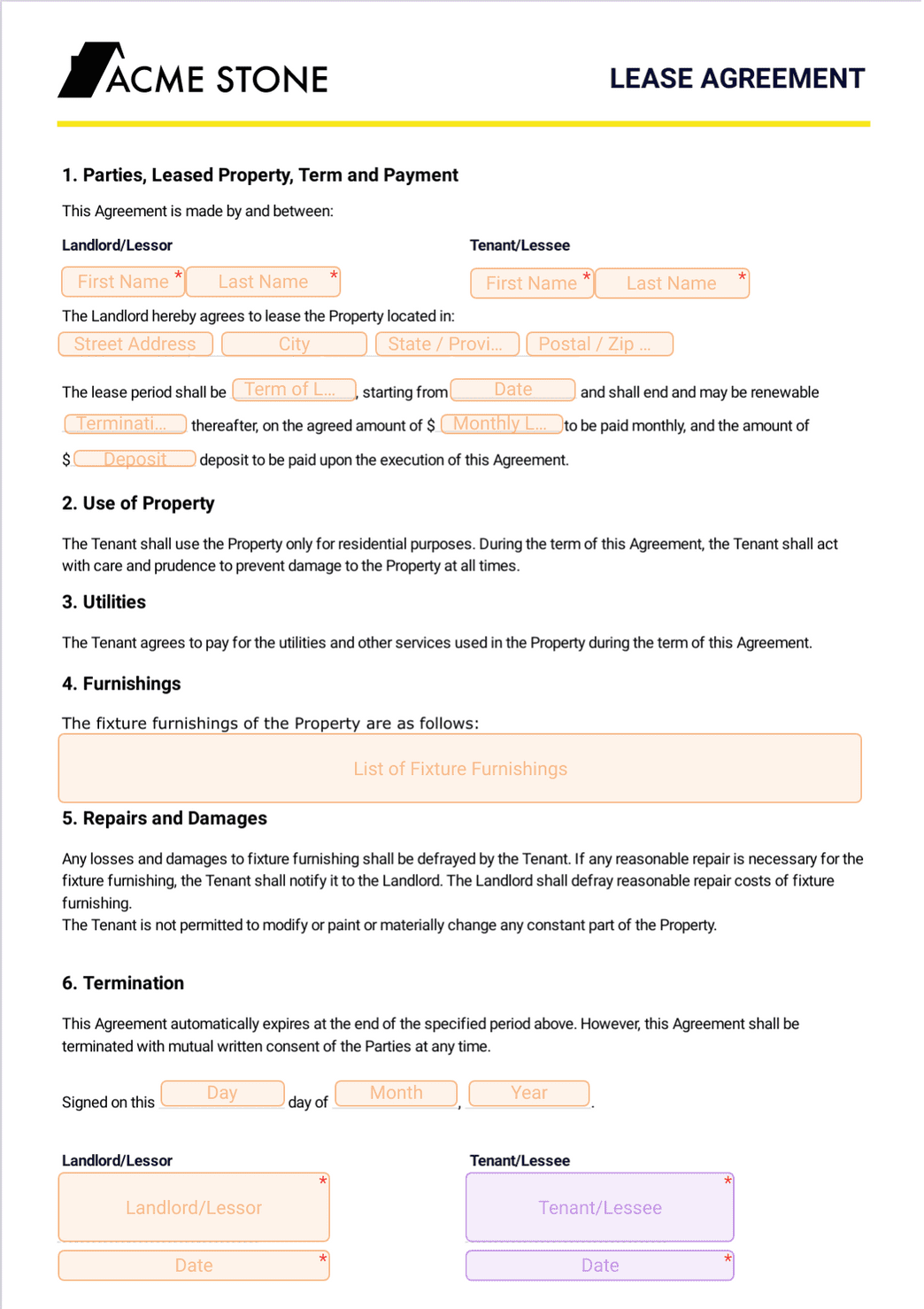 Simple One Page Lease Agreement Template - PDF Templates | Jotform