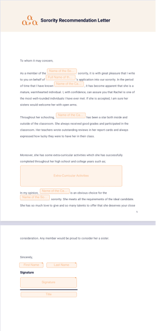 Sorority Recommendation Letter Template - PDF Templates