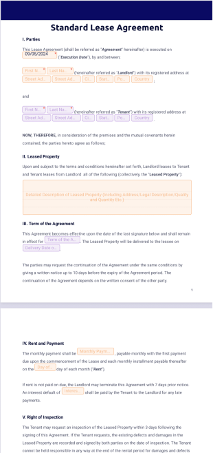 Standard Lease Rental Agreement - PDF Templates