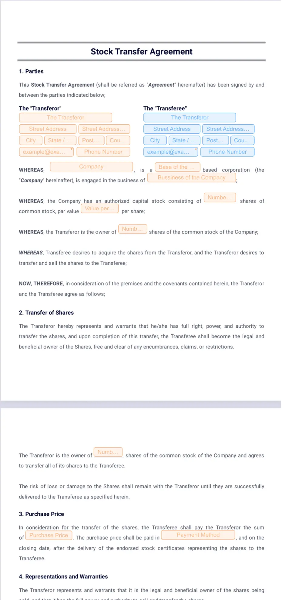 Stock Transfer Agreement Sign Templates Jotform