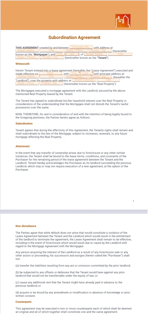 Subordination Agreement Template