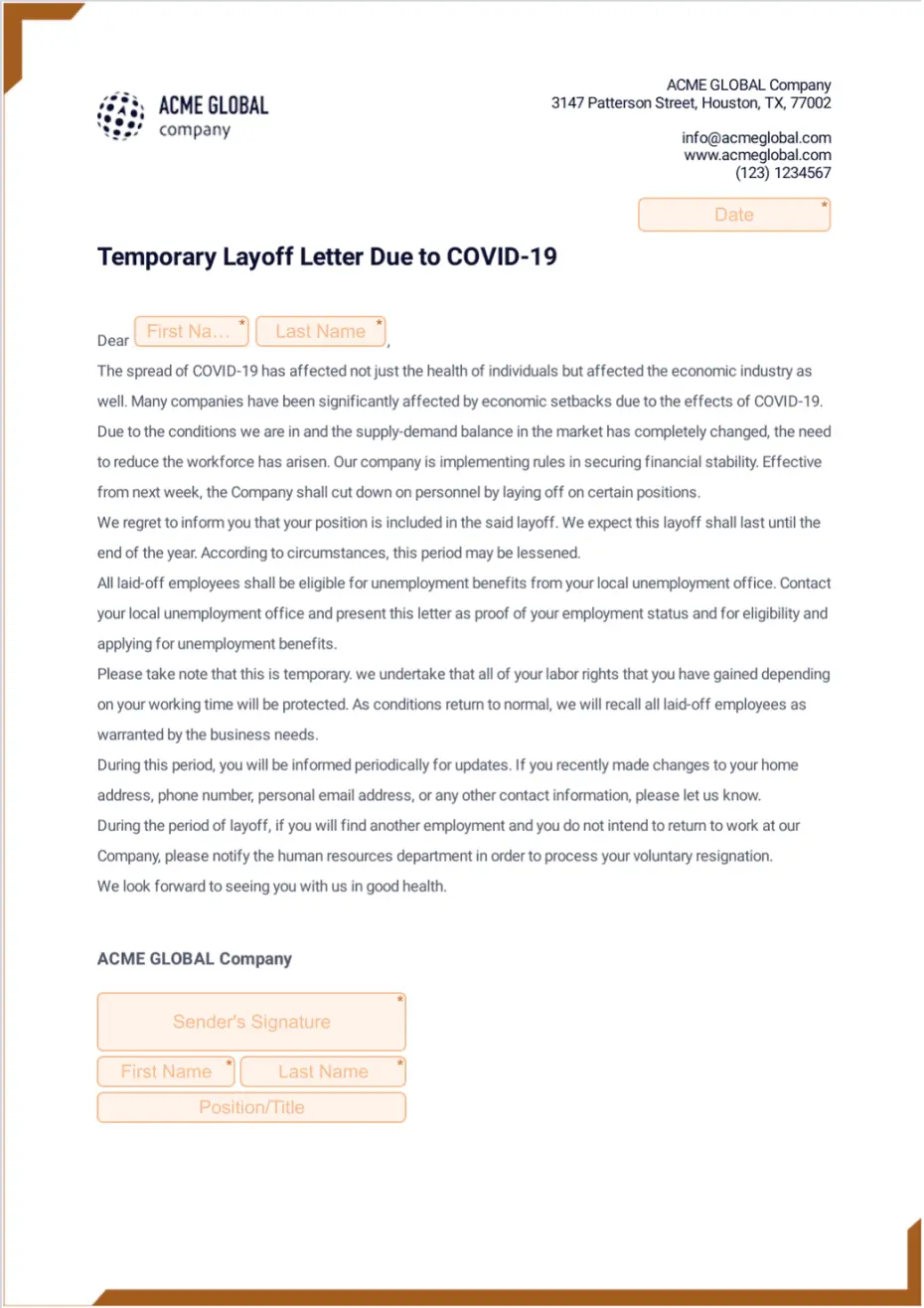 Temporary Layoff Letter Template Due to COVID 19