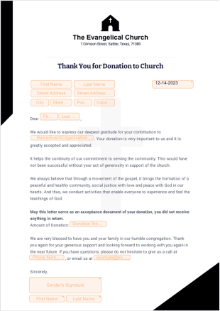 Thank you Letter for Donation to Church - Sign Templates