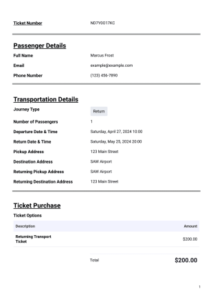 Tourist Transport Ticket Template - PDF Templates