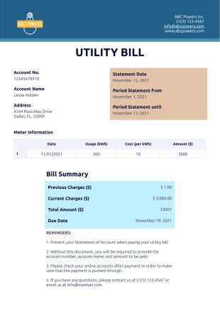 Utility Bill Template - PDF Templates