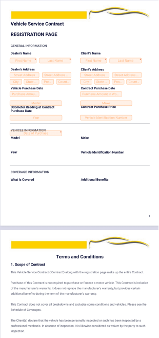 Vehicle Service Contract - PDF Templates