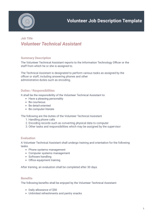 Volunteer Job Description Template - PDF Templates