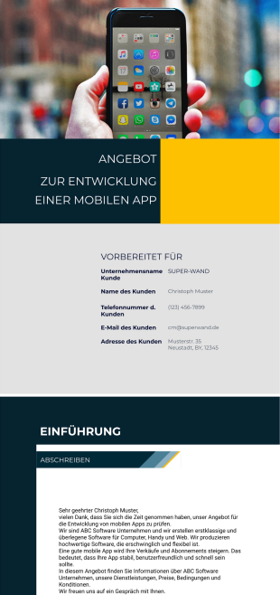 Vorlage für ein Angebot für die Entwicklung einer mobilen App - PDF Templates