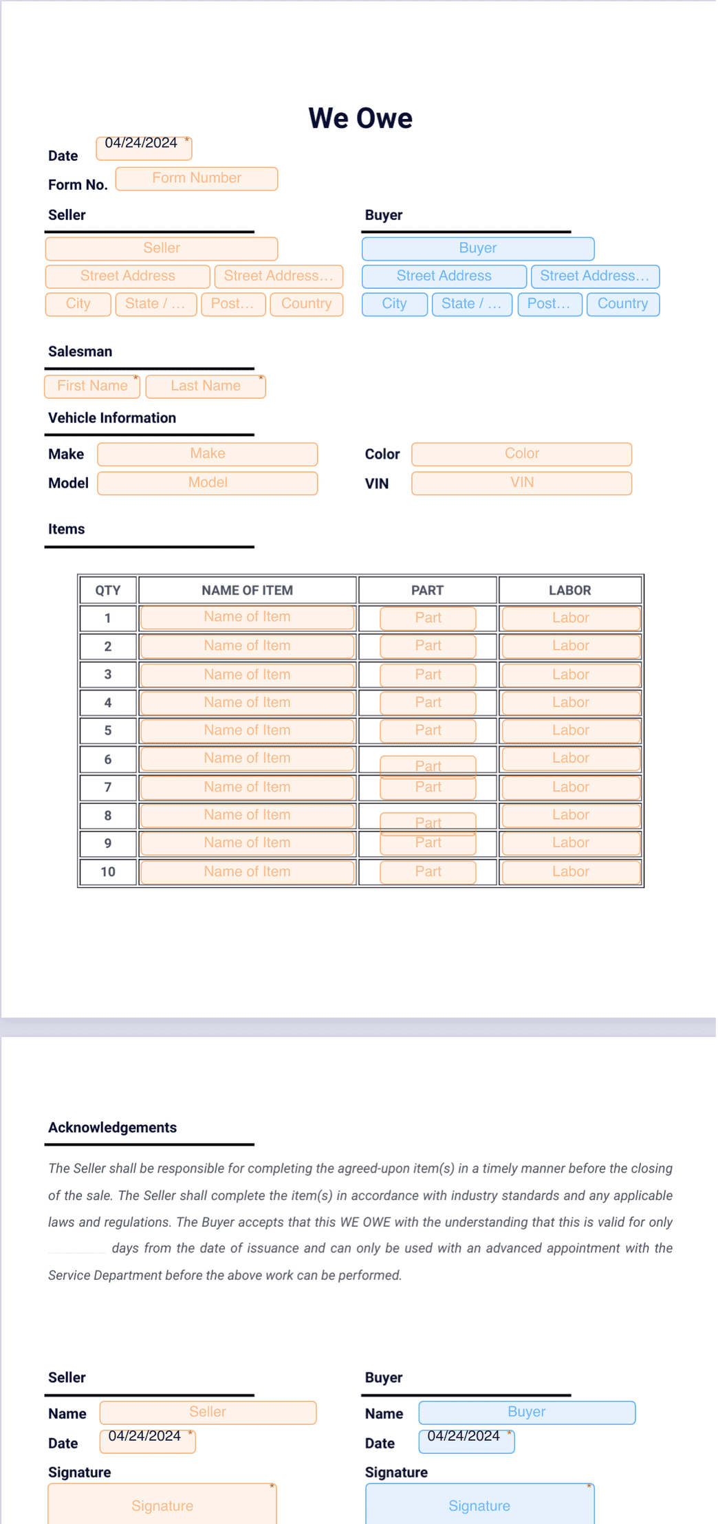 We Owe Form - PDF Templates | Jotform