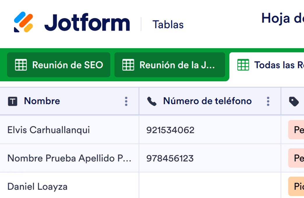 Hoja De Asistencia Mensual Plantilla | Jotform Tablas